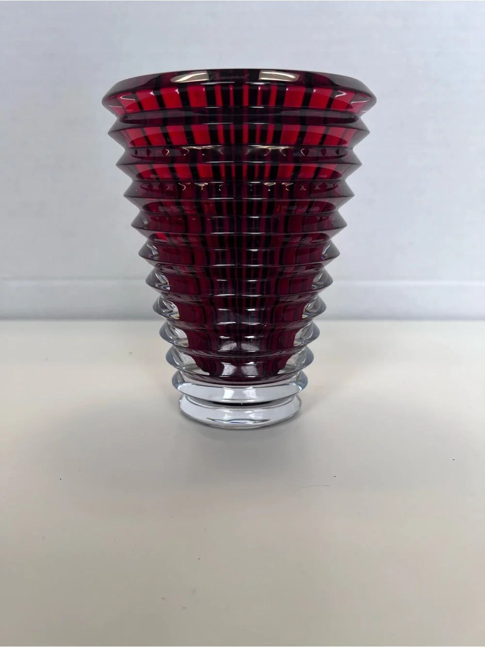 Baccarat small oval Eye Deep Red Cut Crystal Vase - Home Accents